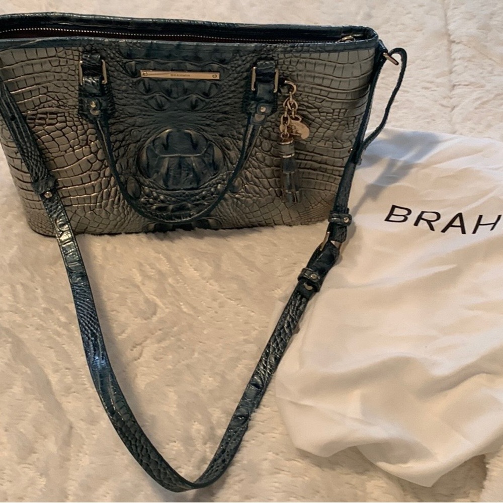 Brahmin blue/green iridescent Mini Asher bag.  It is perfect and like new!